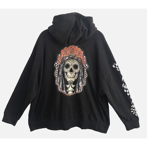 Torrid Black Hoodie with Skull and Rose Design